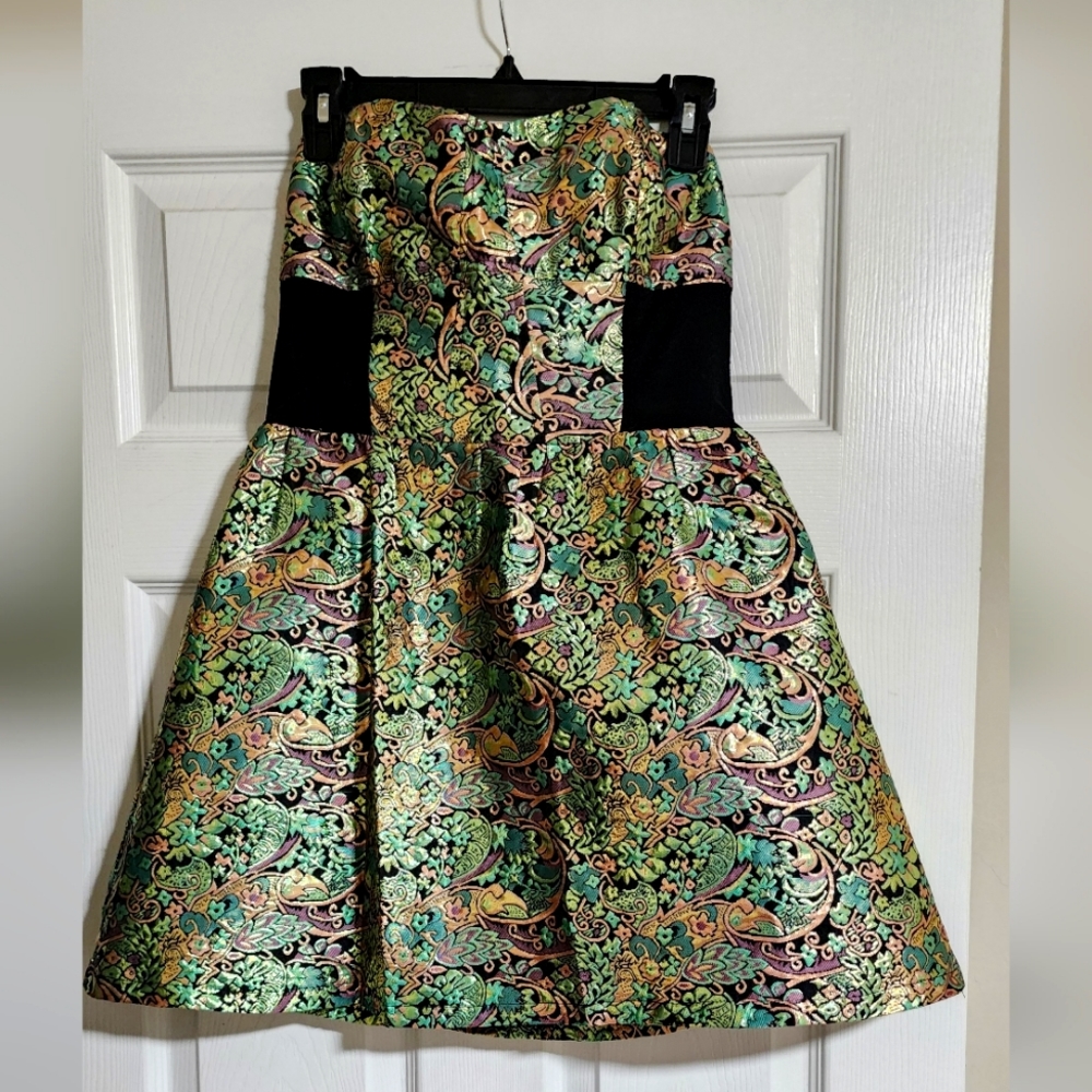 Metallic Jacquard Mini Fit and Flare Dress - Multicolored